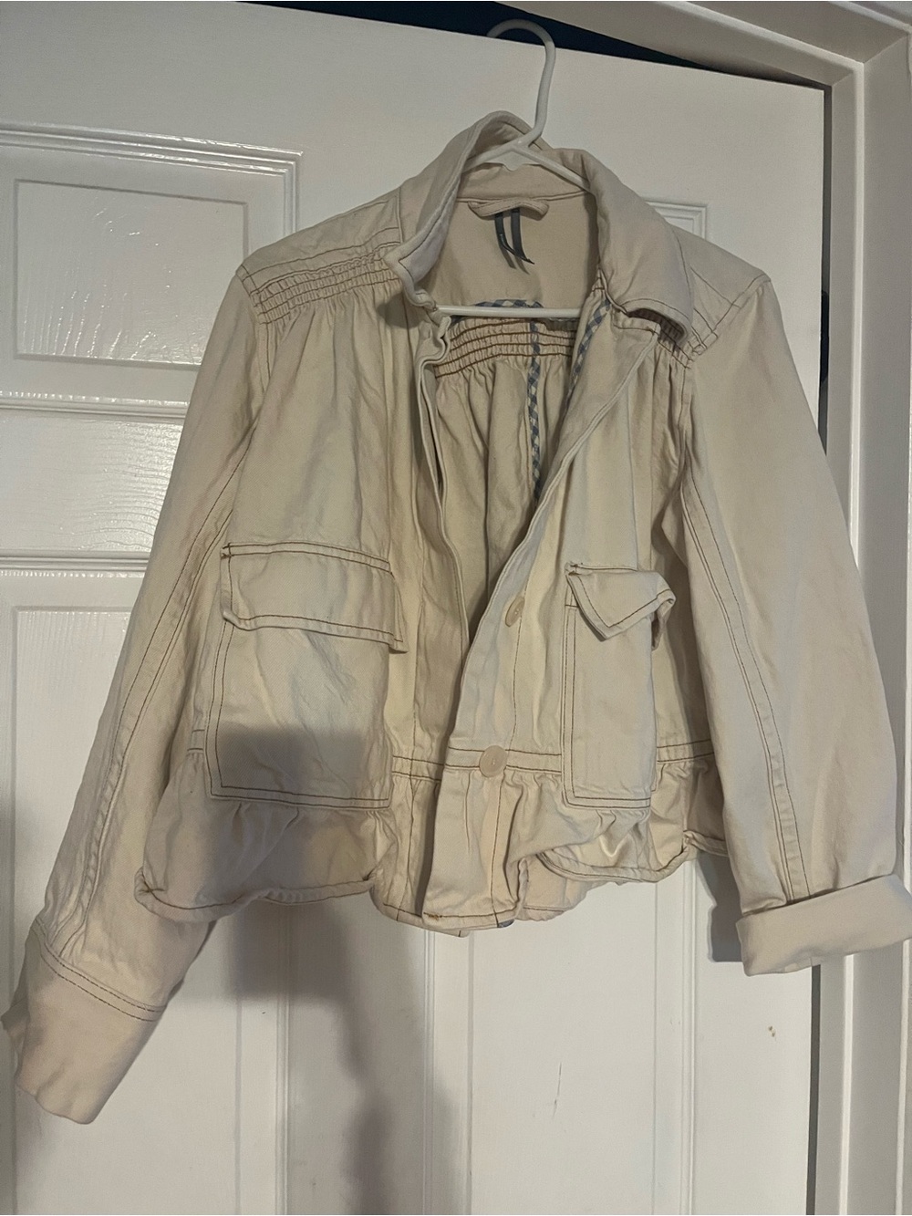 Anthropologie Neutral Cream Utility Jacket with Front Pockets